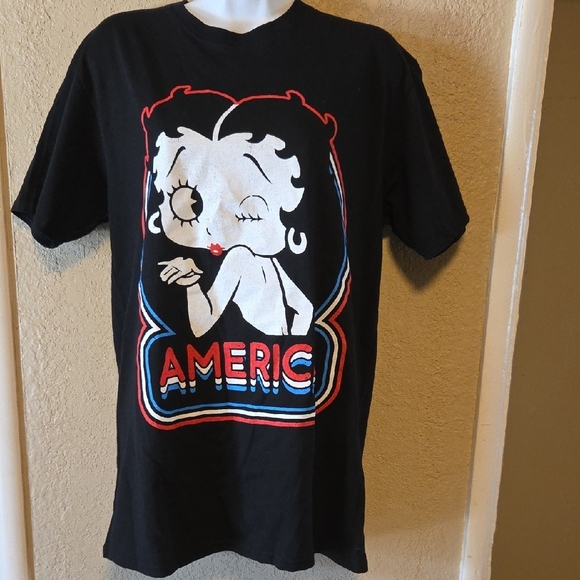 Betty Boop Black and Red Short Sleeve Tee with Retro Cartoon Design - Picture 1 of 4